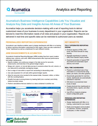 Acumatica Analytics and Reporting